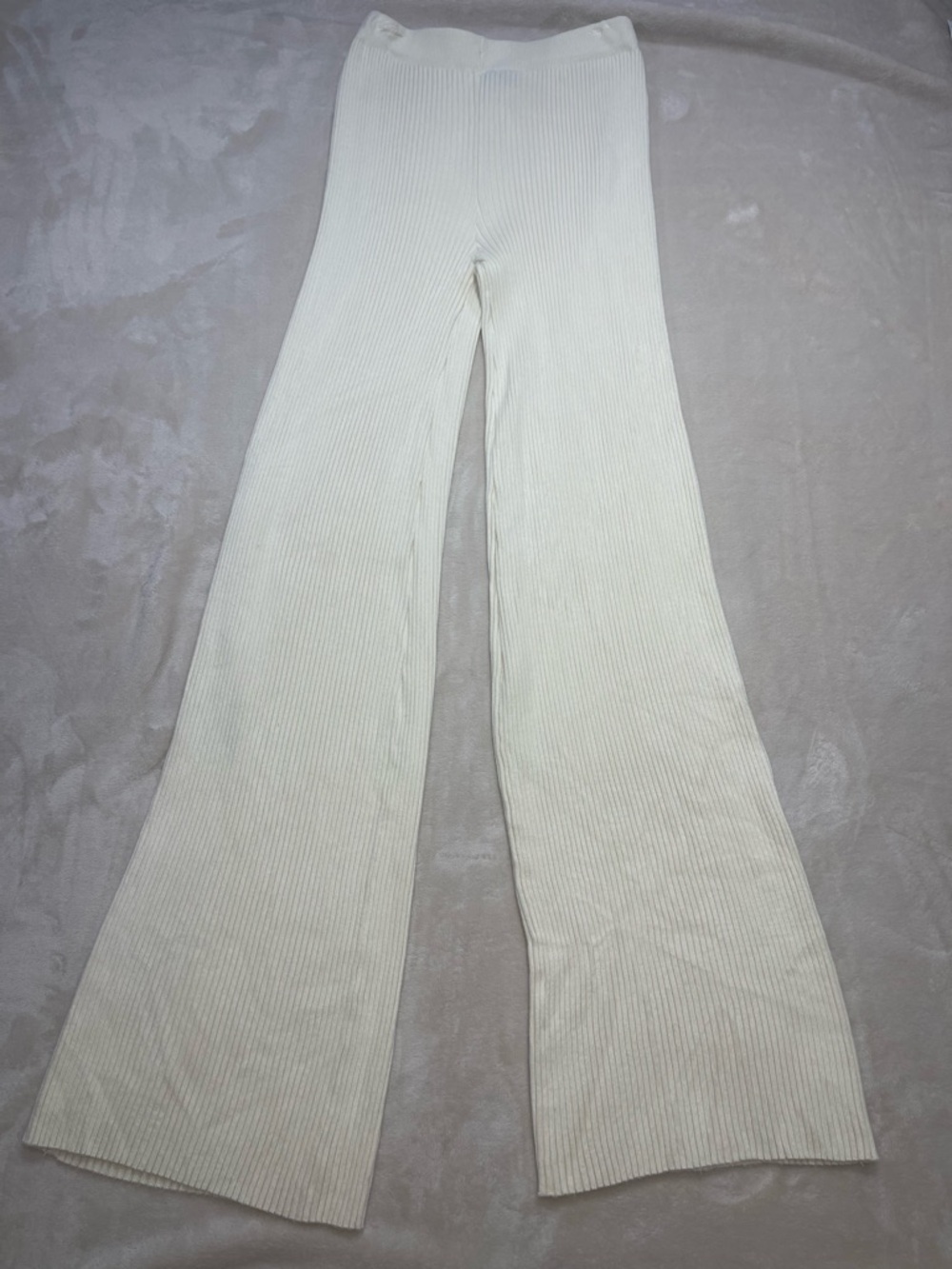 White Fox Ribbed Wide Leg Pants Neutral Cream Size Small